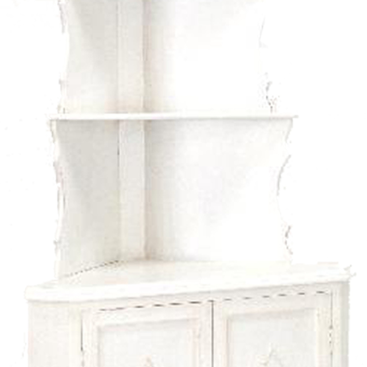 Wooden Corner Bookcase With 3 Shelves And 1 Cabinet, White- Saltoro Sherpi