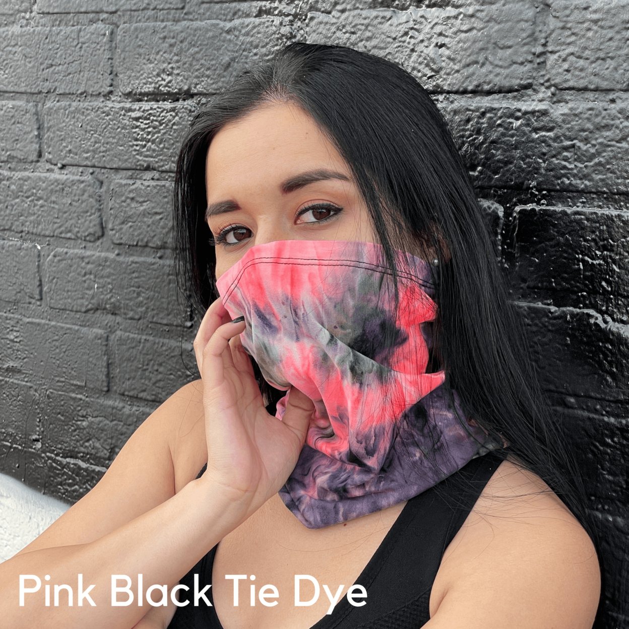 Sports Neck Gaiter Face Mask For Outdoor Activities - Pink Black Tie Dye