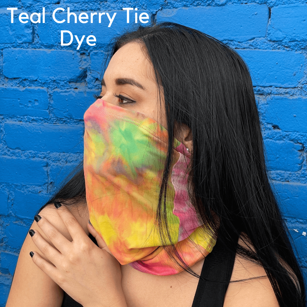 Sports Neck Gaiter Face Mask For Outdoor Activities - Teal Cherry Tie Dye