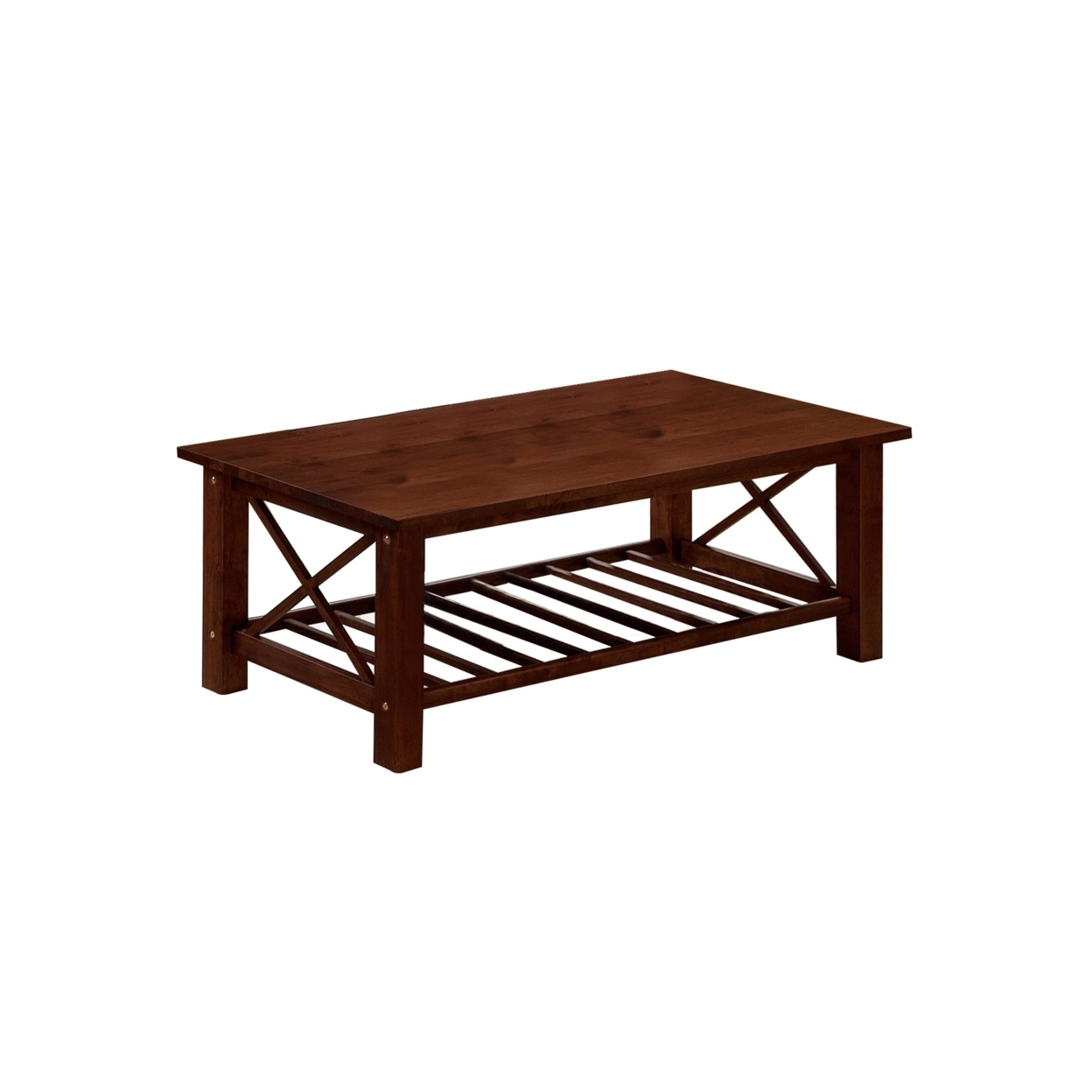 3 Piece Slatted Bottom Shelf Wooden Coffee Table And End Table, Brown- Saltoro Sherpi