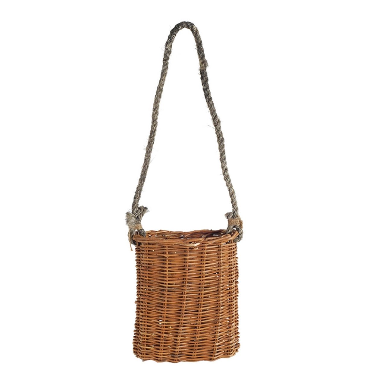 15 Inch Woven Wicker Basket With Rope Hanger, Large, Brown- Saltoro Sherpi