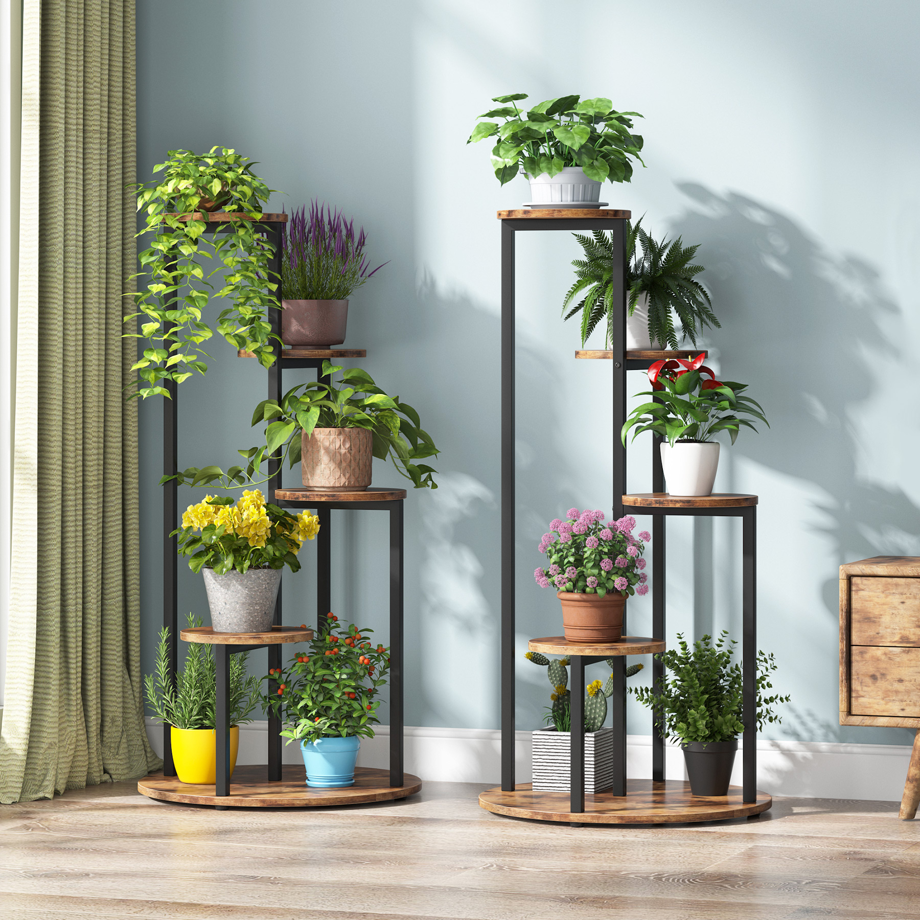 Tribesigns 4-Tier Plant Stand Indoor, Tall Wood Plant Shelf Holders For Multiple Potted Plants, Corner Flower Pot Stands With Metal Frame