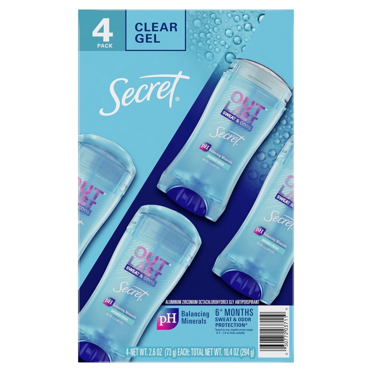 Secret Outlast Shower Fresh Clear Gel Deodorant, 2.6 Ounce (Pack Of 4)
