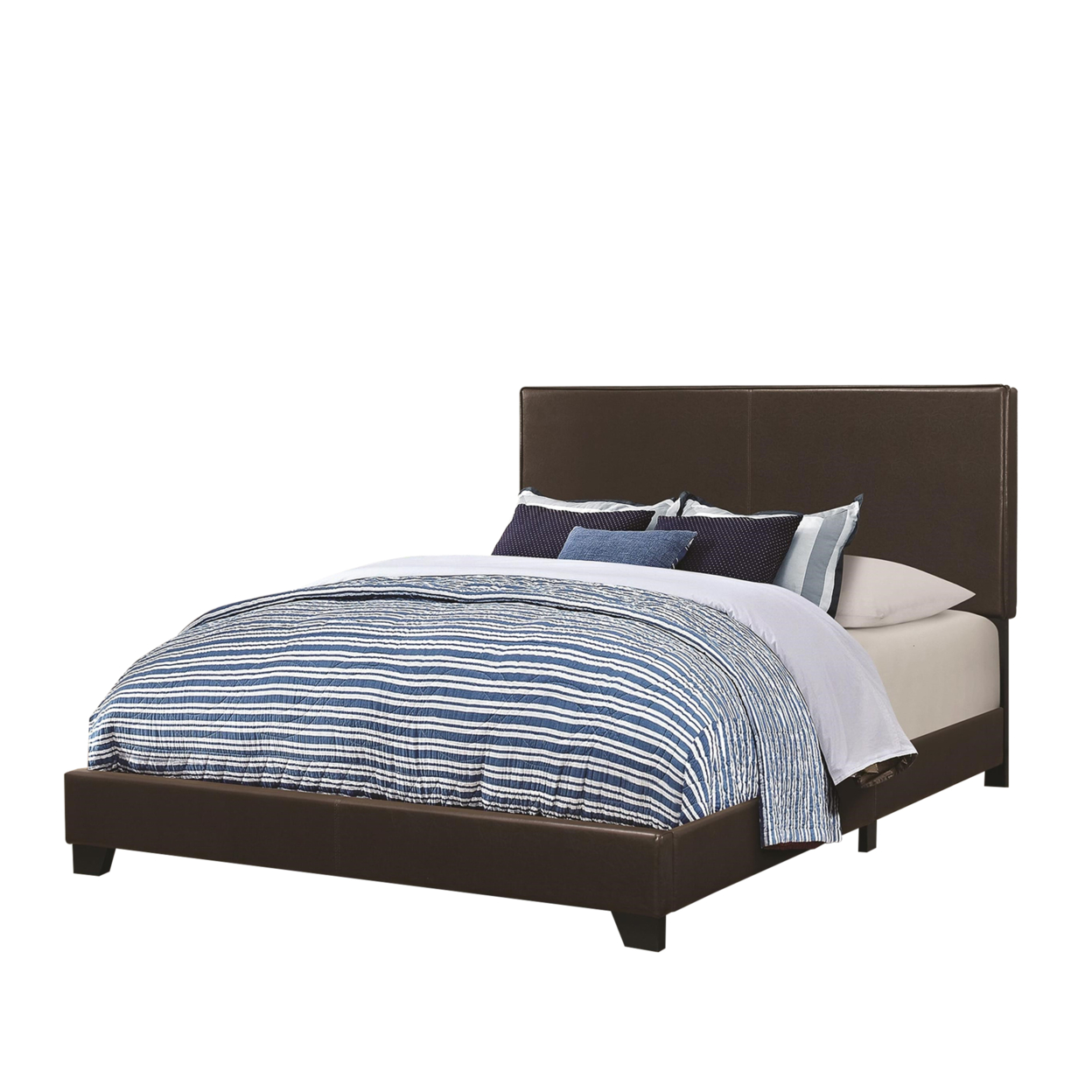 Leather Upholstered Twin Size Platform Bed, Brown- Saltoro Sherpi