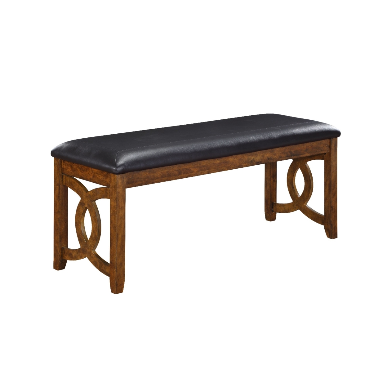 Gary 46 Inch Wood Bench With Leatherette Seat, Brown- Saltoro Sherpi