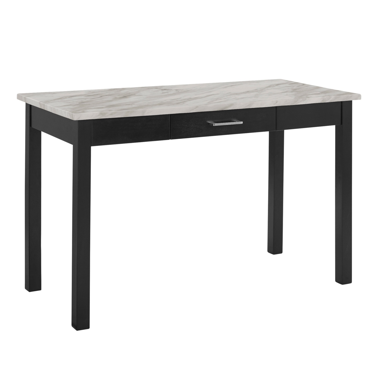 Jay 48 Inch Desk With Drawer And Faux Marble Top, Black- Saltoro Sherpi