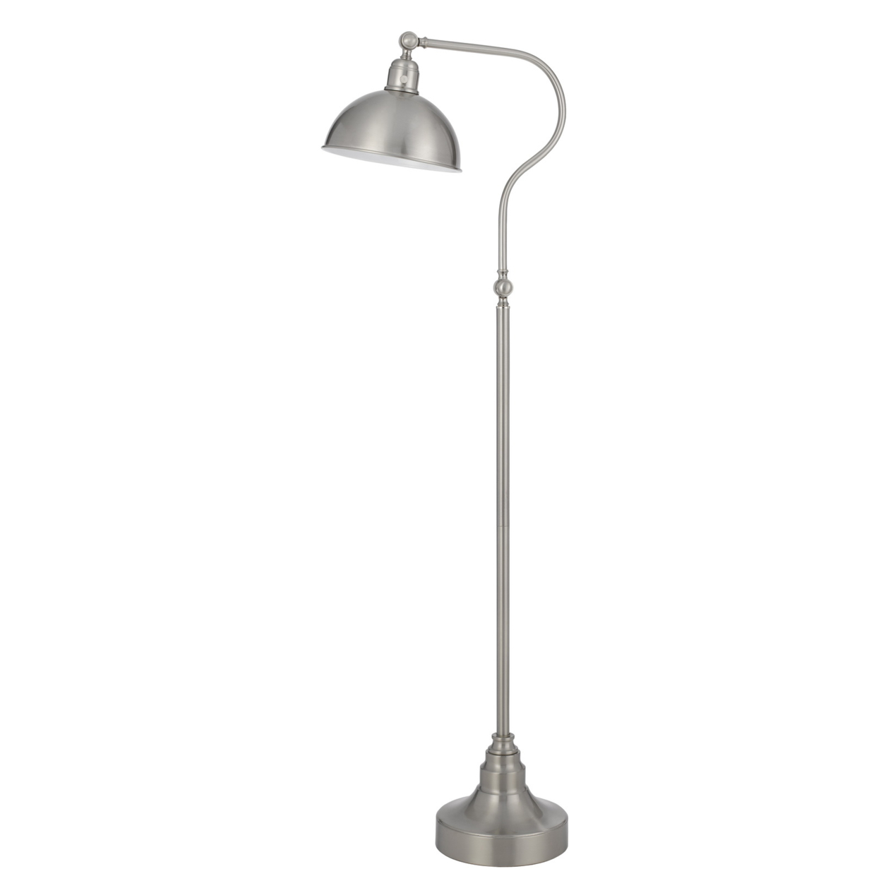 60 Inch Metal Curved Floor Lamp, Adjustable Dome Shade, Silver- Saltoro Sherpi