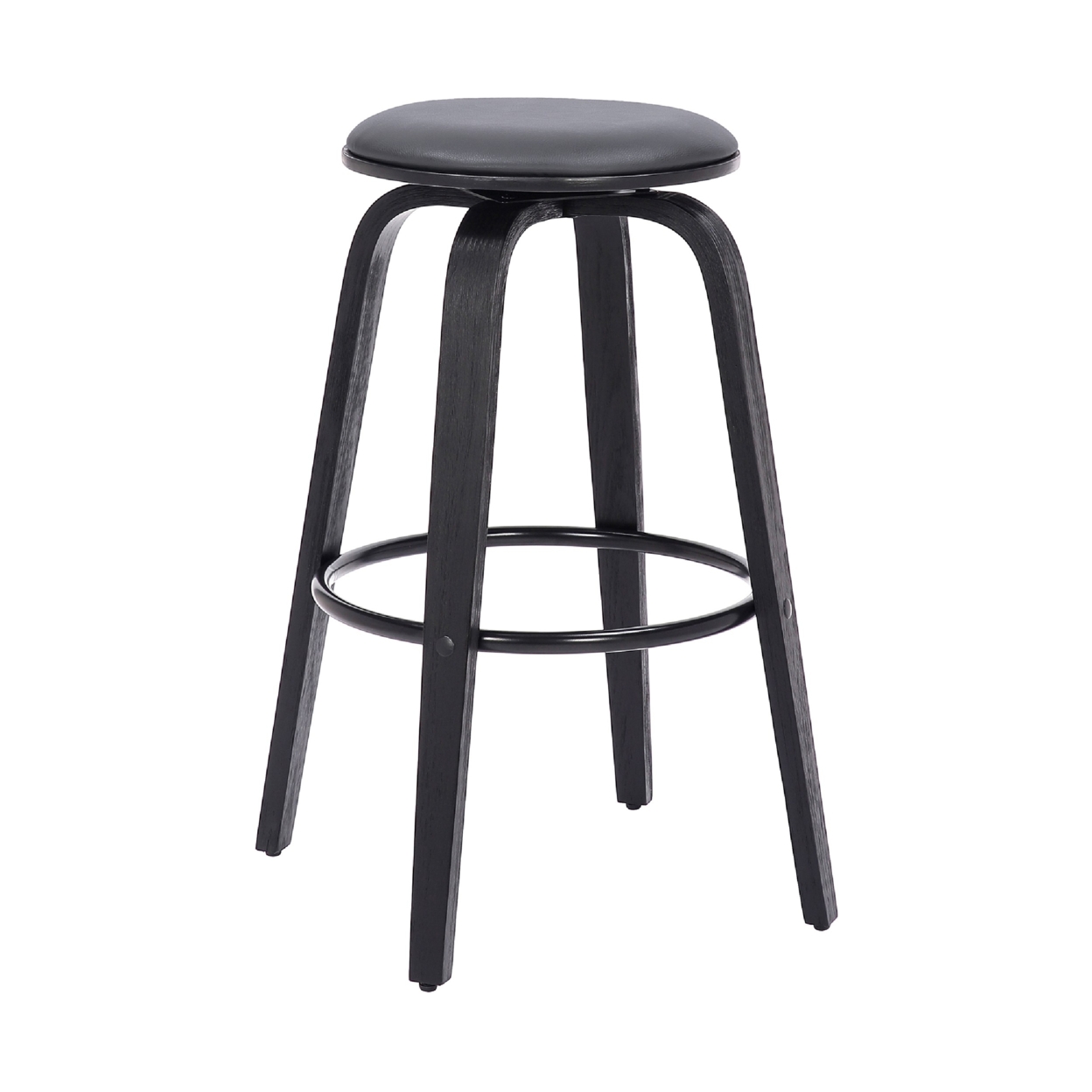 Backless Barstool With Swivel Seat And Wooden Legs, Gray- Saltoro Sherpi