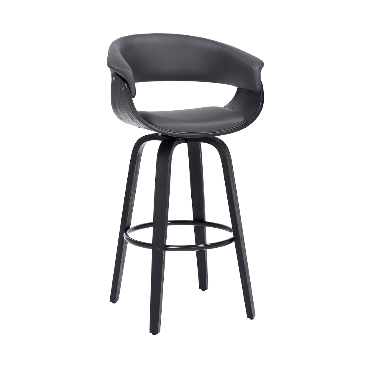 30 Inch Swivel Faux Leather Barstool With Curved Open Back, Gray- Saltoro Sherpi