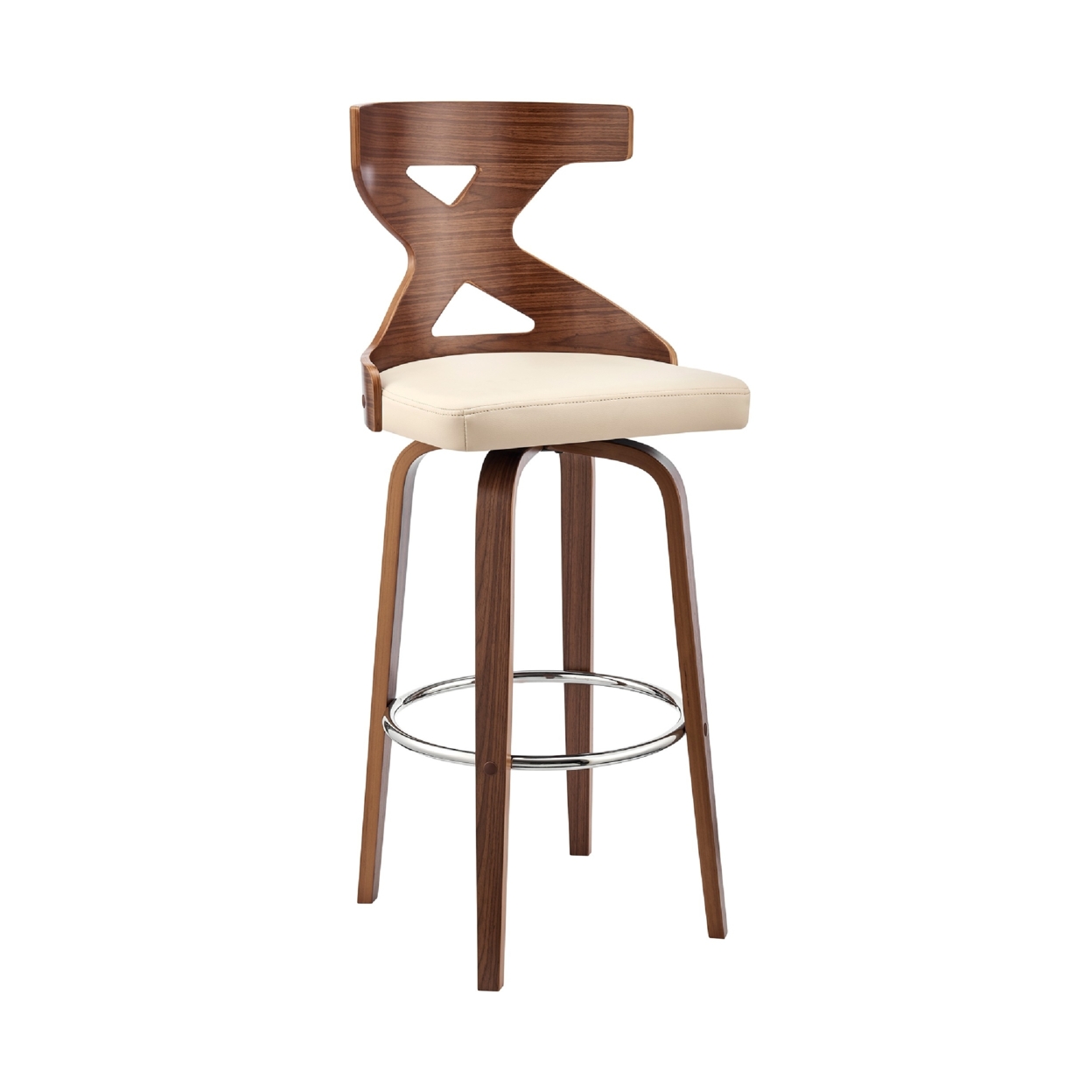 Swivel Barstool With Curved Wooden X Back, Brown And Cream- Saltoro Sherpi