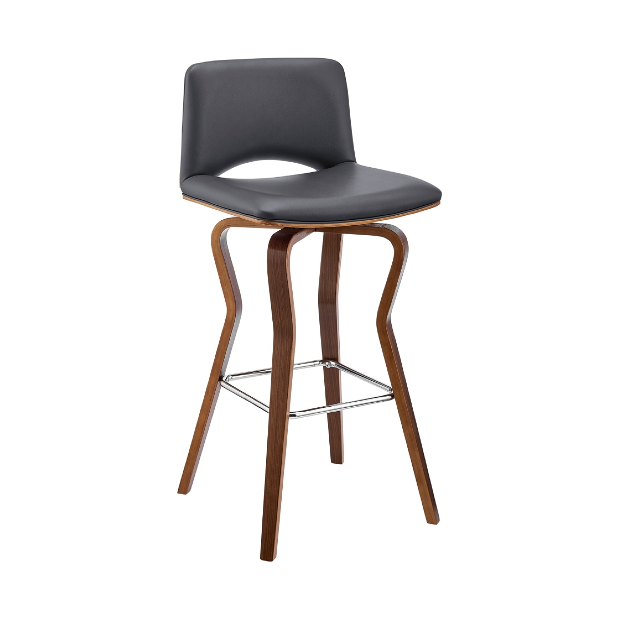 26 Inch Swivel Counter Height Stool With Faux Leather And Wooden Support, Brown And Gray- Saltoro Sherpi