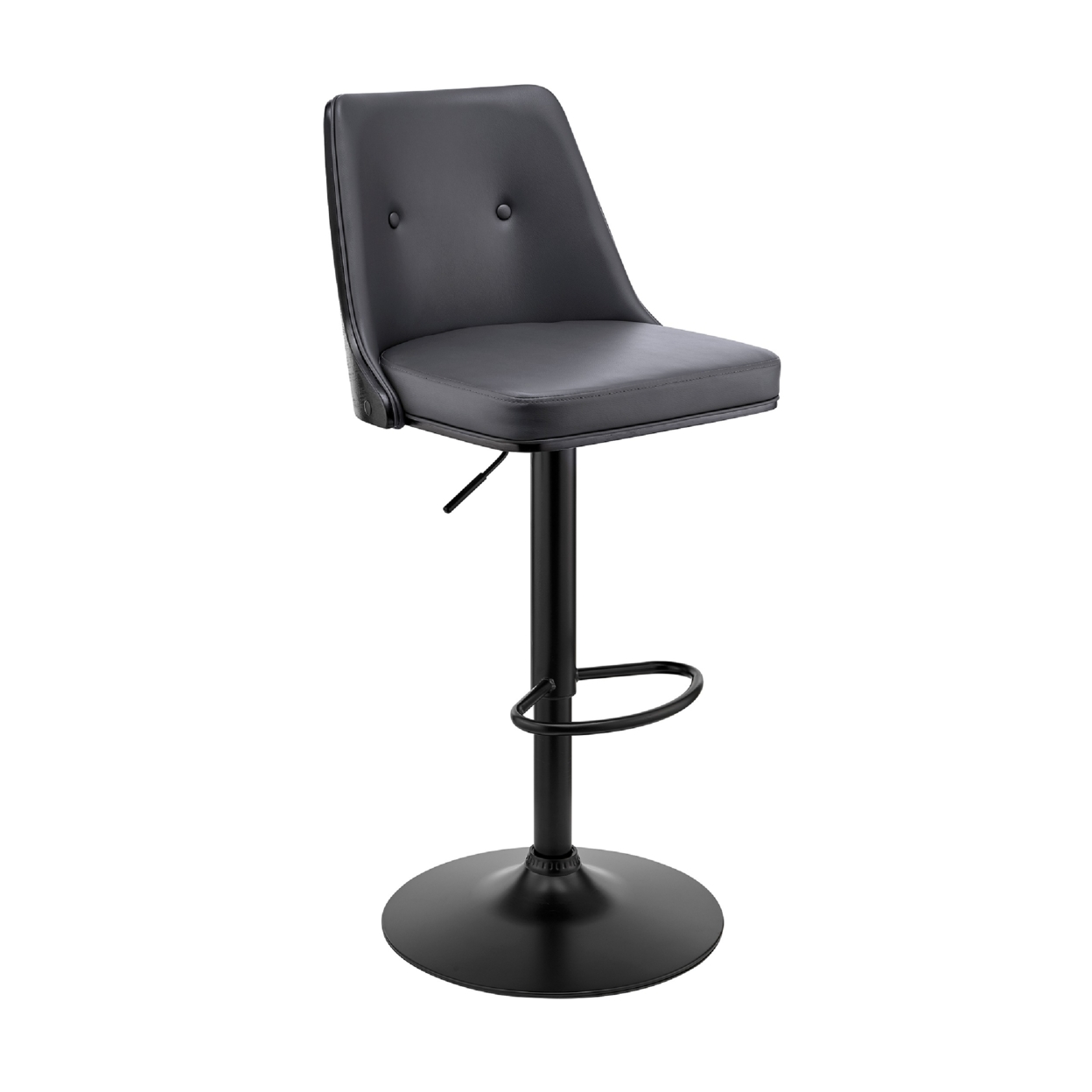 Adjustable Barstool With Faux Leather And Wooden Backing, Black- Saltoro Sherpi