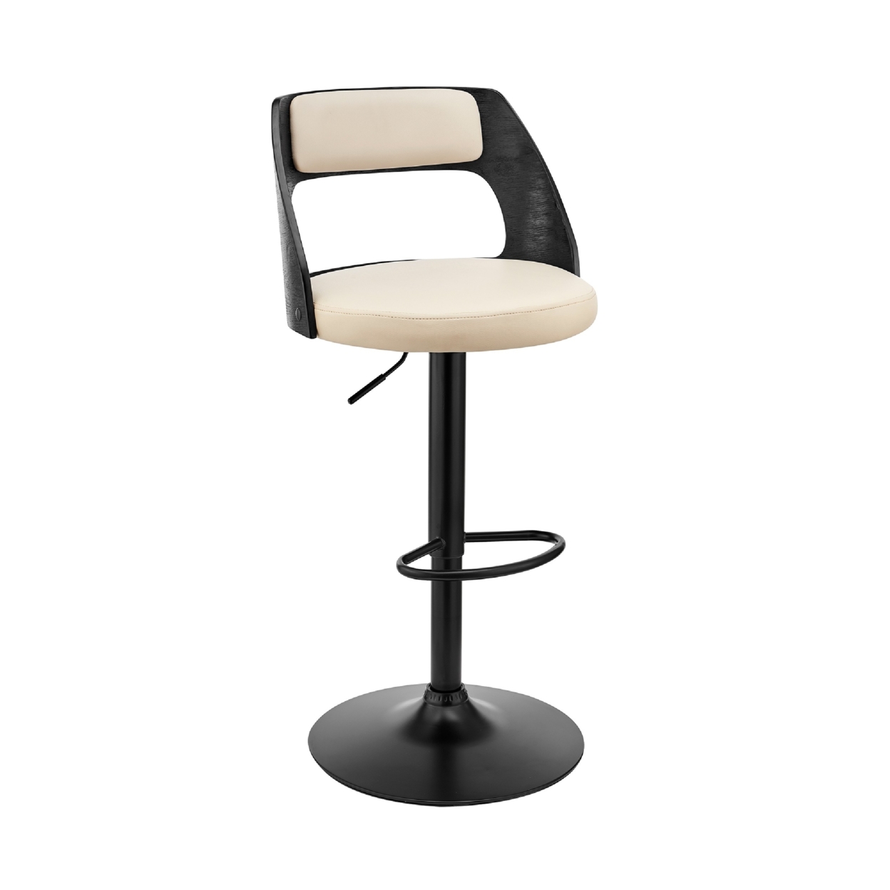 Adjustable Barstool With Open Design Wooden Back, Black And Cream- Saltoro Sherpi