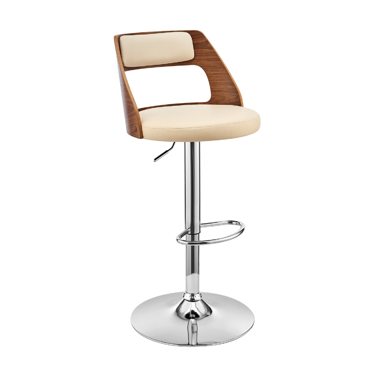 Adjustable Barstool With Open Wooden Back, Cream And Brown- Saltoro Sherpi