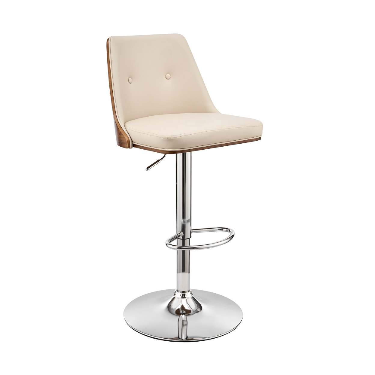 Adjustable Barstool With Faux Leather And Wooden Backing, Cream And Brown- Saltoro Sherpi