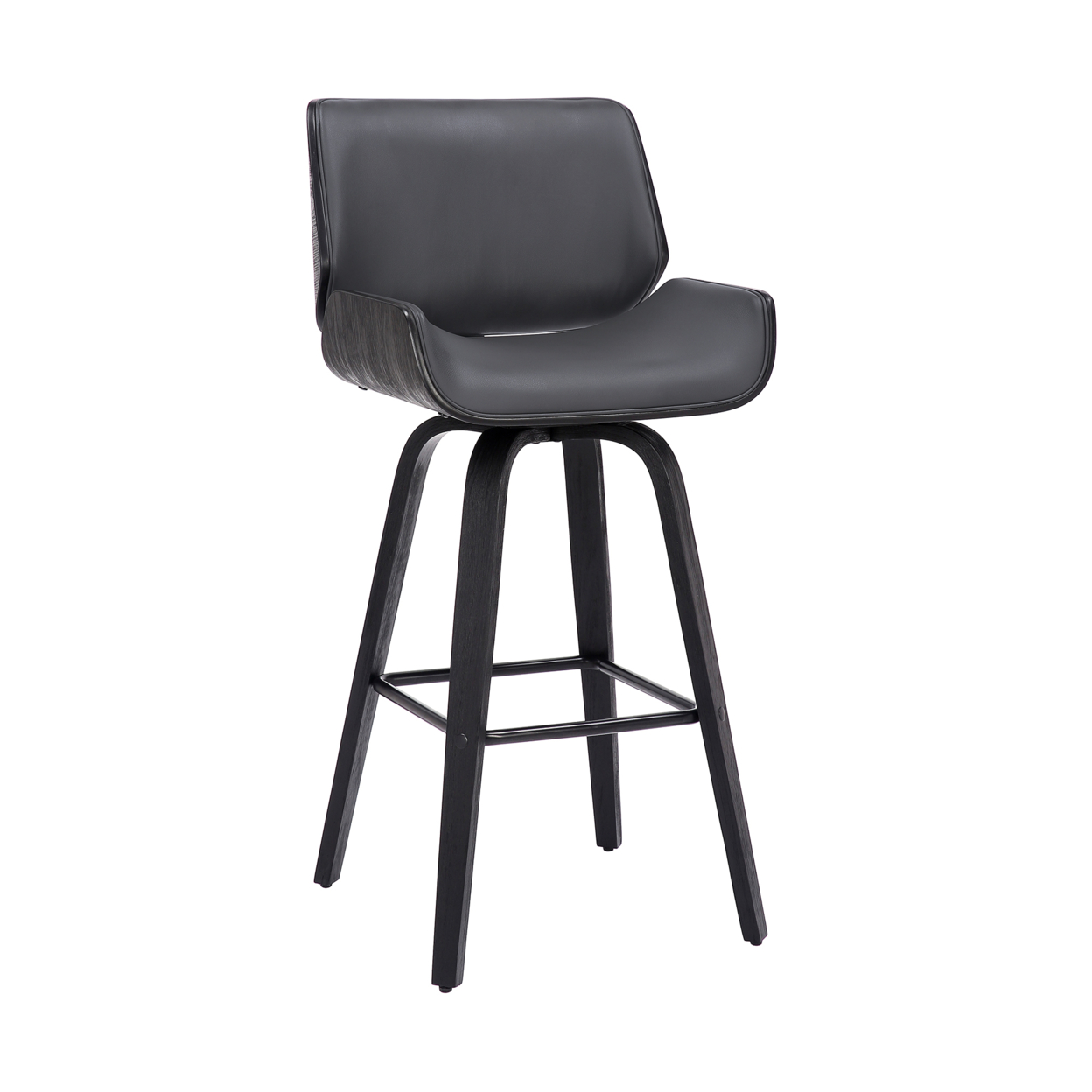30 Inch Bar Stool With Curved Padded Back And Seat, Gray- Saltoro Sherpi