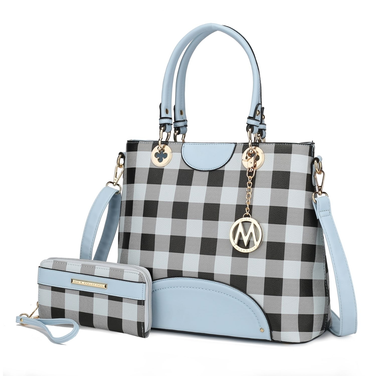 MKF Collection Gabriella Checkers Tote Handbag With Wallet By Mia K. - Light Blue