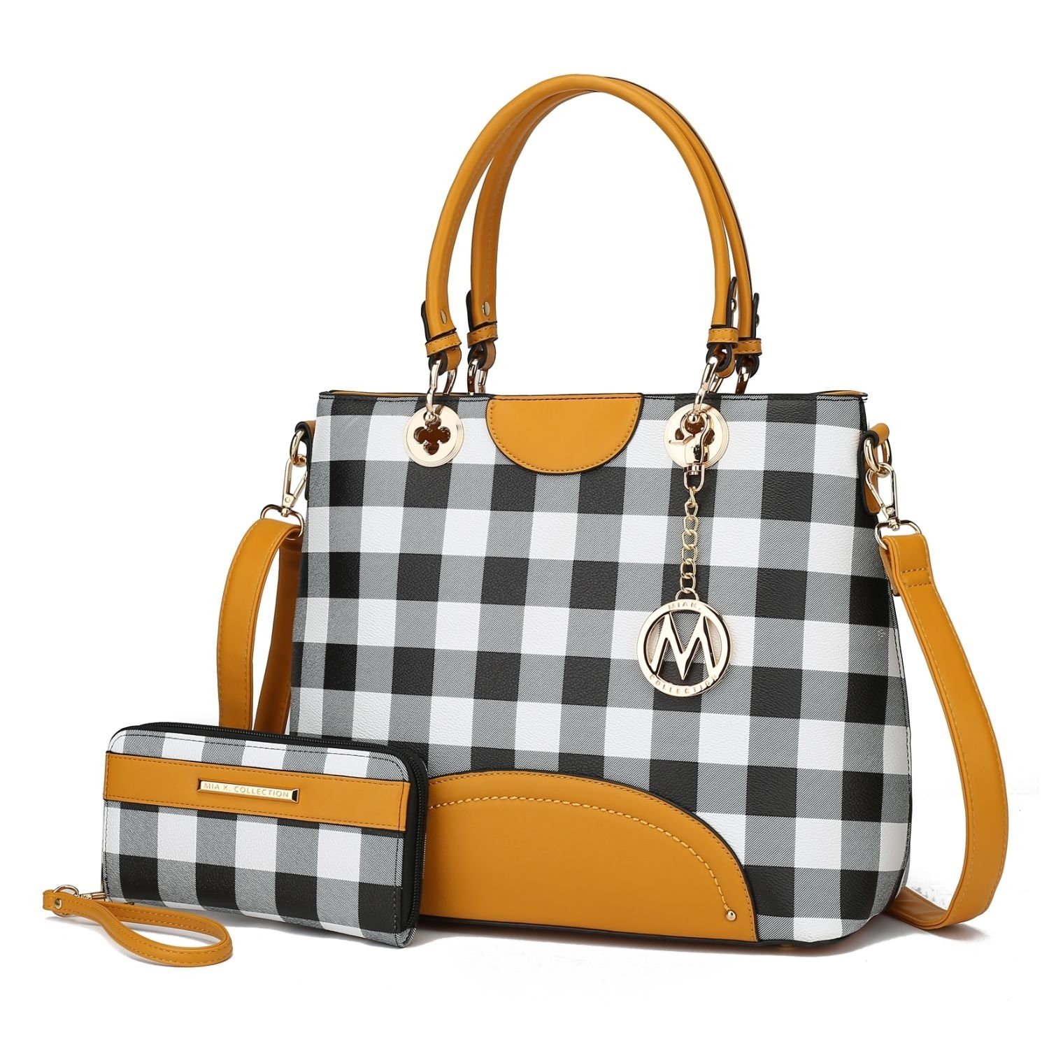 MKF Collection Gabriella Checkers Tote Handbag With Wallet By Mia K. - Mustard