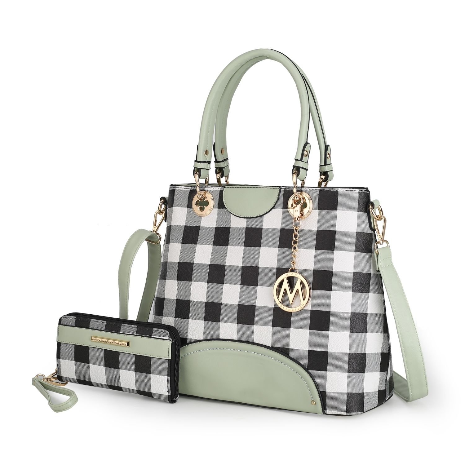 MKF Collection Gabriella Checkers Tote Handbag With Wallet By Mia K. - Mint