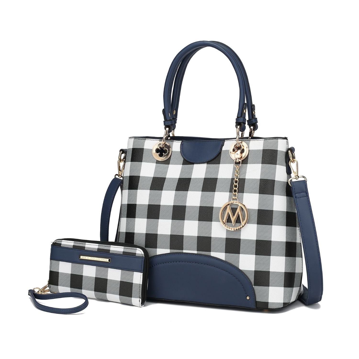 MKF Collection Gabriella Checkers Tote Handbag With Wallet By Mia K. - Navy