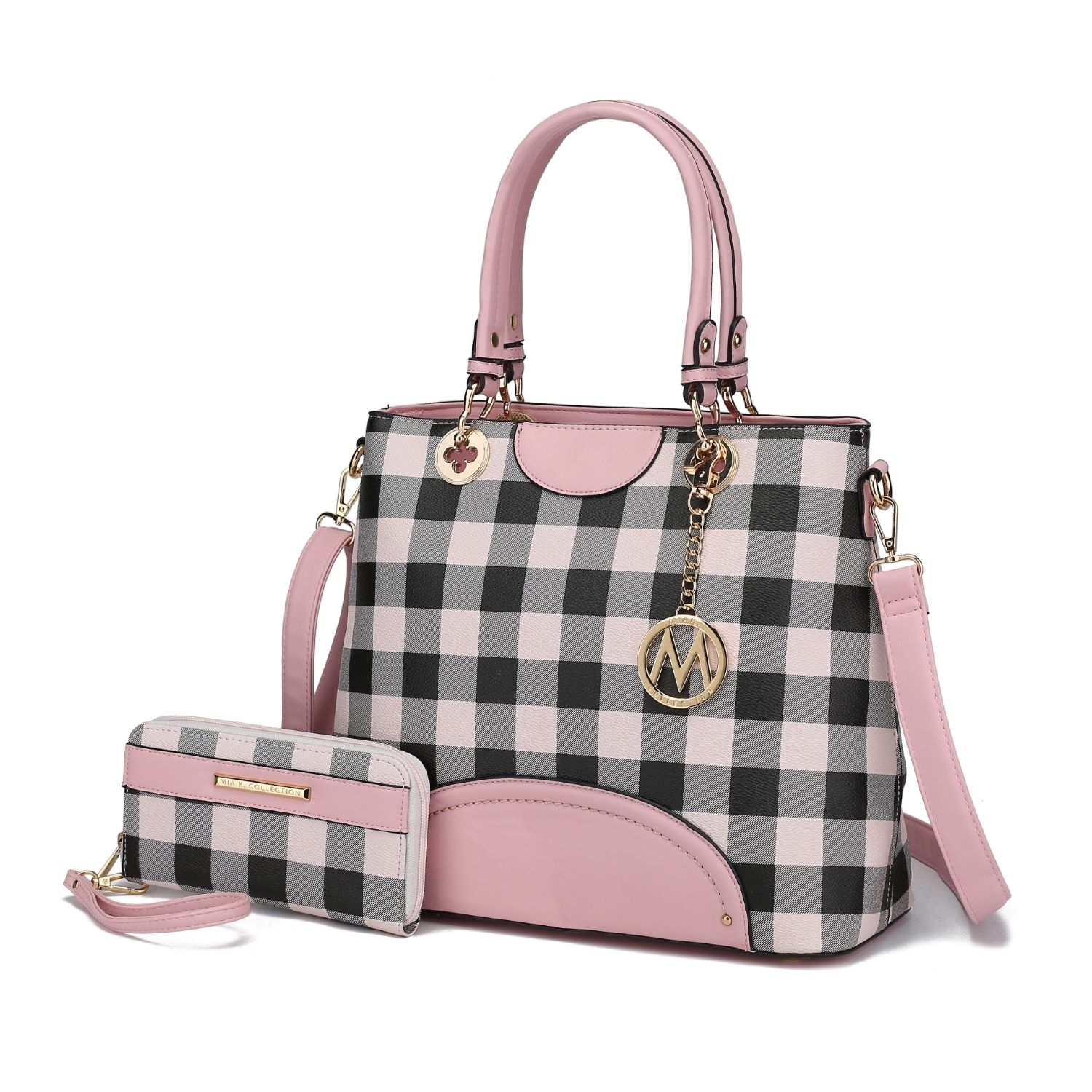 MKF Collection Gabriella Checkers Tote Handbag With Wallet By Mia K. - Pink