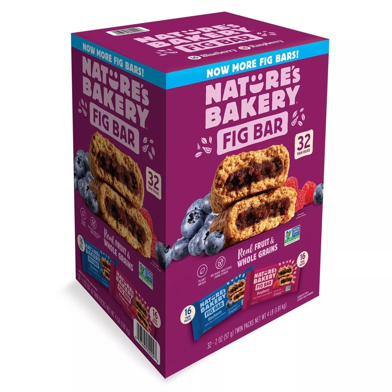 Nature's Bakery Fig Bars Variety Pack, Blueberry & Raspberry, 2 Ounce (32 Count)