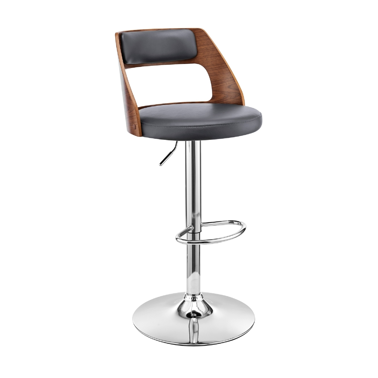 Adjustable Barstool With Open Wooden Back, Black And Gray- Saltoro Sherpi
