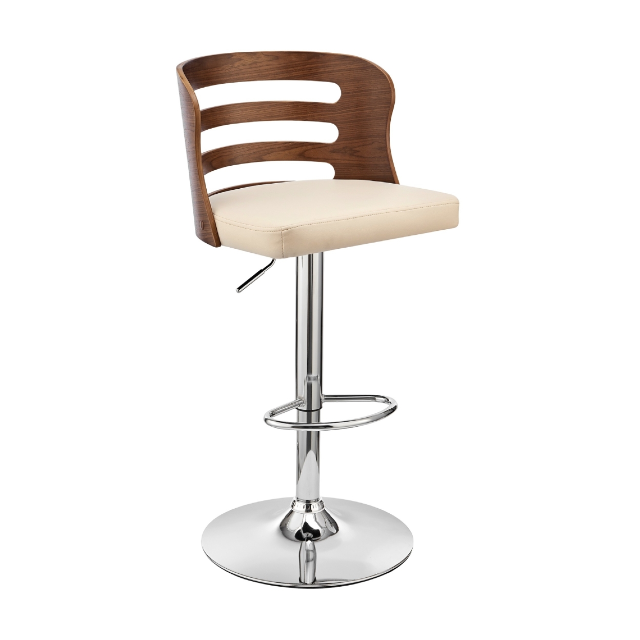 Adjustable Barstool With Curved Open Wooden Back, Brown And Cream- Saltoro Sherpi