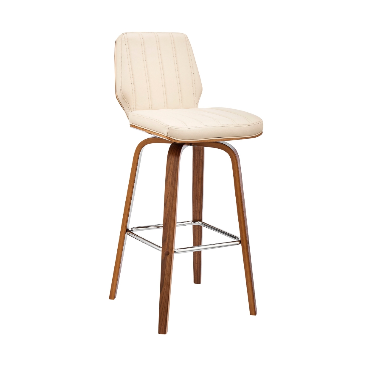 Swivel Barstool With Channel Stitching And Wooden Support, Cream And Brown- Saltoro Sherpi