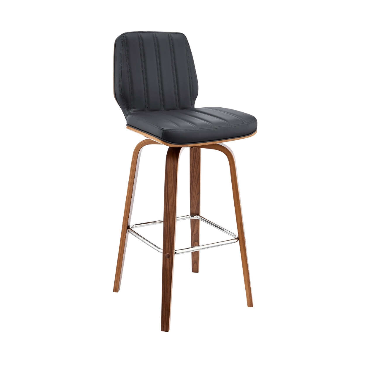 Swivel Barstool With Channel Stitching And Wooden Support, Brown And Black- Saltoro Sherpi