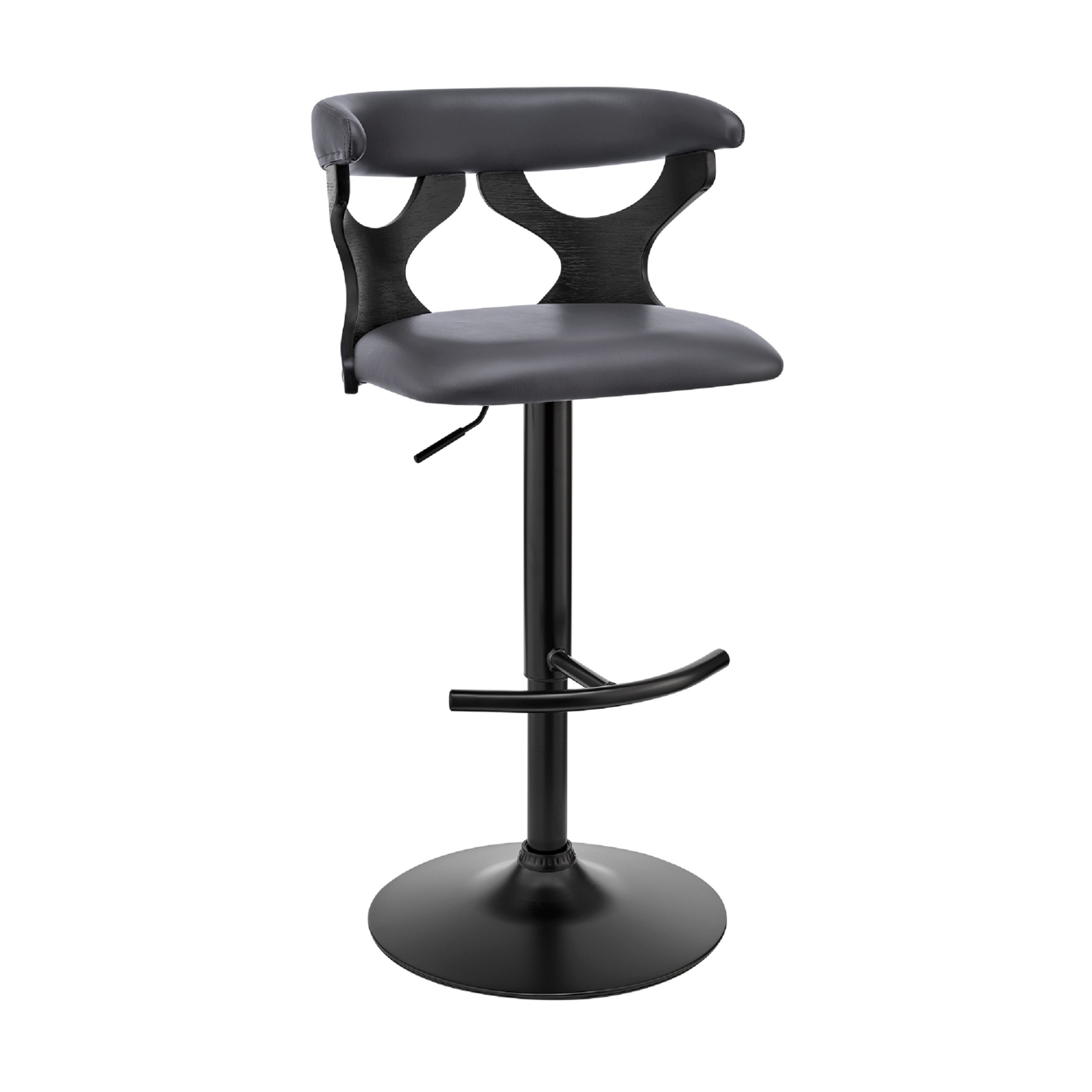 Adjustable Barstool With Curved Cut Out Wooden Back, Black- Saltoro Sherpi