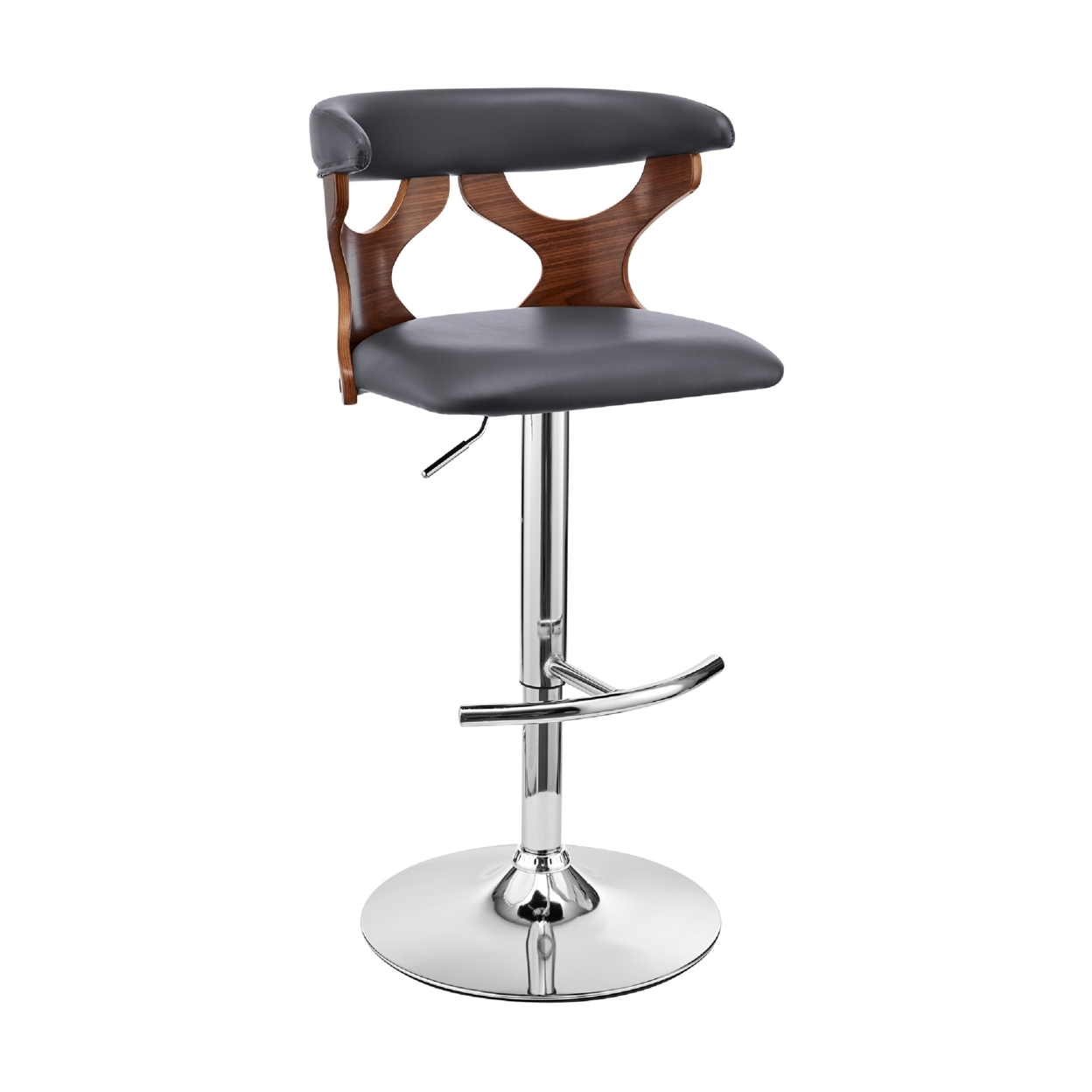 Adjustable Barstool With Curved Cut Out Wooden Back, Brown And Gray- Saltoro Sherpi