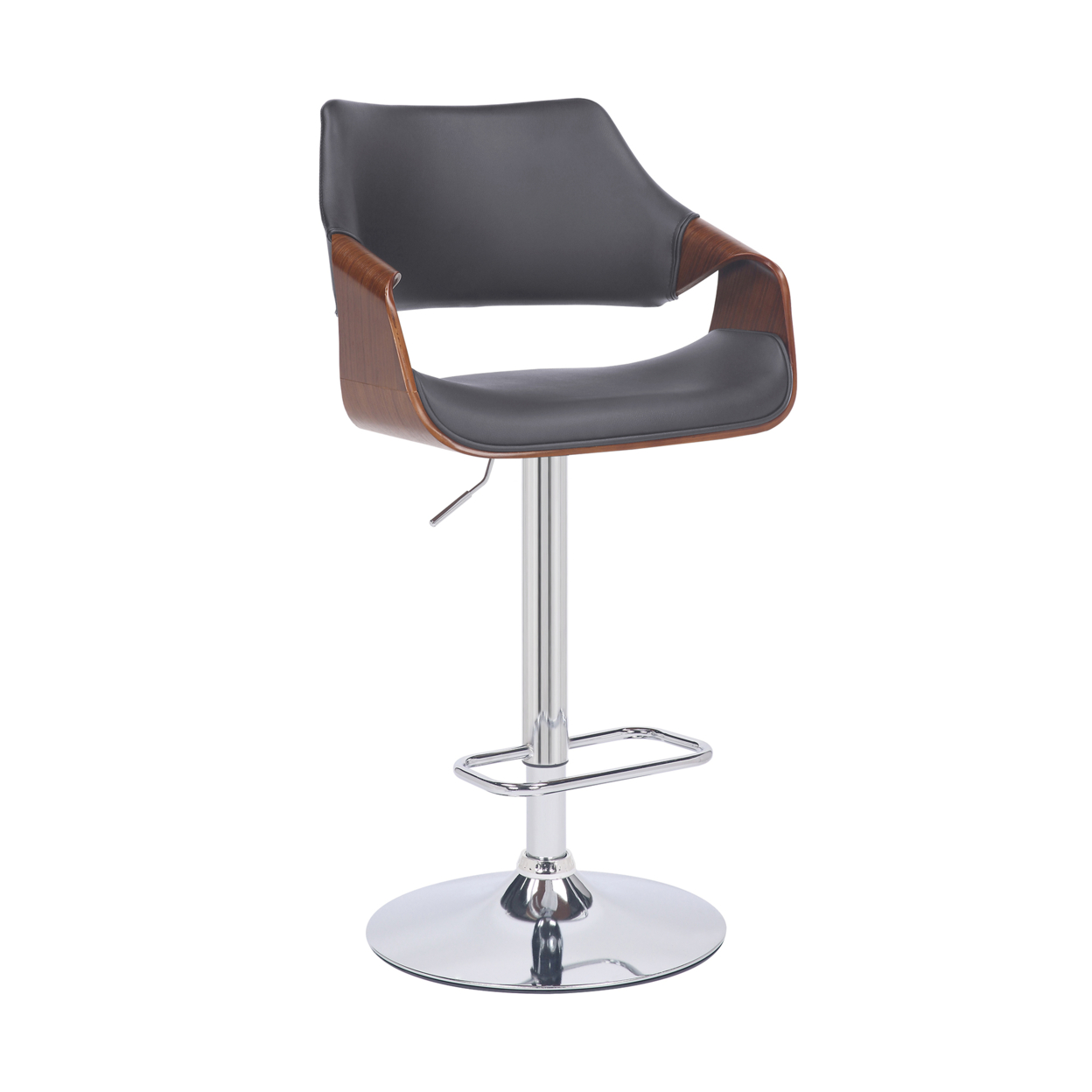 Bar Stool With Curved Leatherette Back And Seat, Gray- Saltoro Sherpi