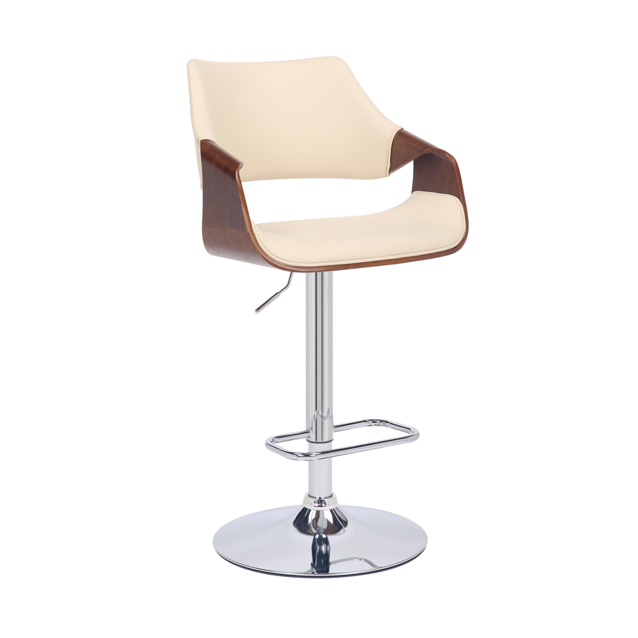 Bar Stool With Curved Leatherette Back And Seat, Cream- Saltoro Sherpi