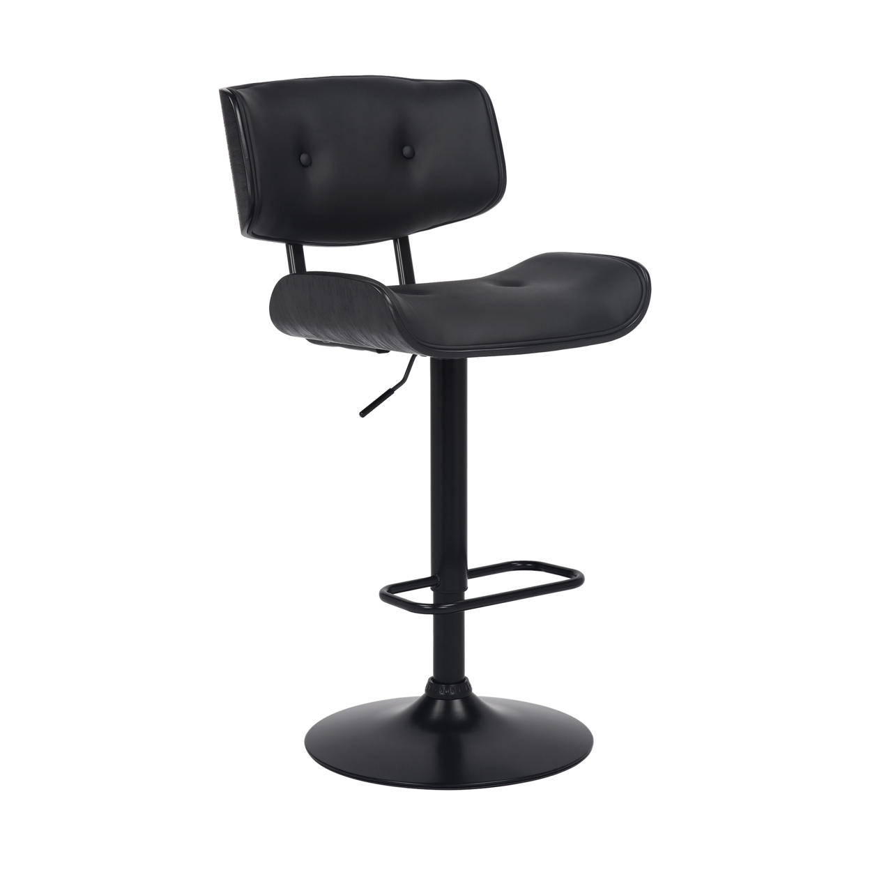Bar Stool With Leatherette Button Tufted Back And Seat, Black- Saltoro Sherpi