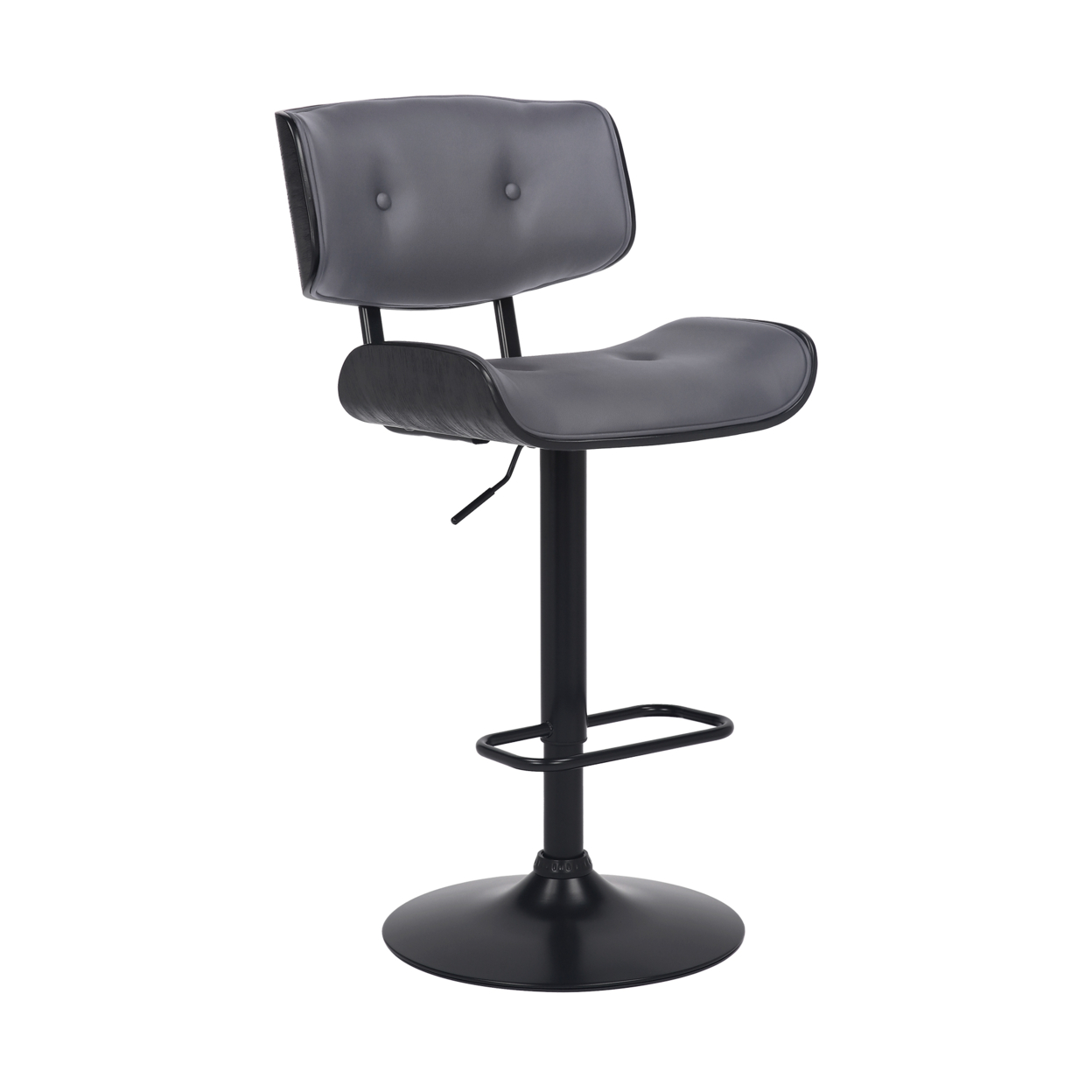 Bar Stool With Leatherette Button Tufted Back And Seat, Gray- Saltoro Sherpi