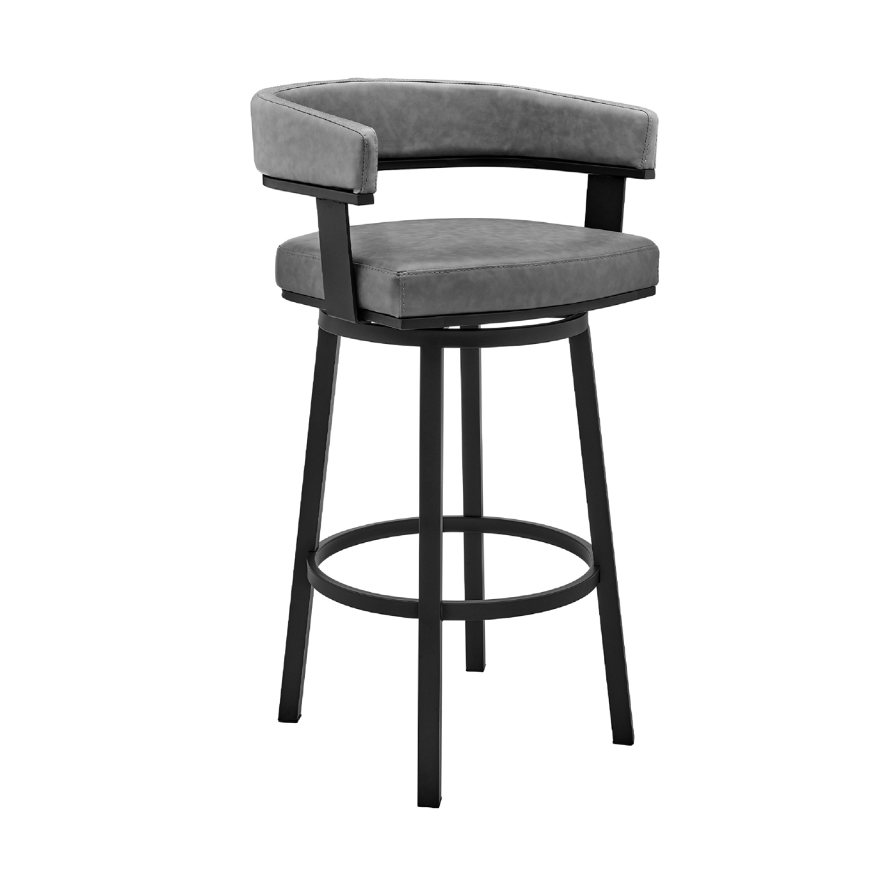 Swivel Barstool With Curved Open Back And Metal Legs, Black And Gray- Saltoro Sherpi