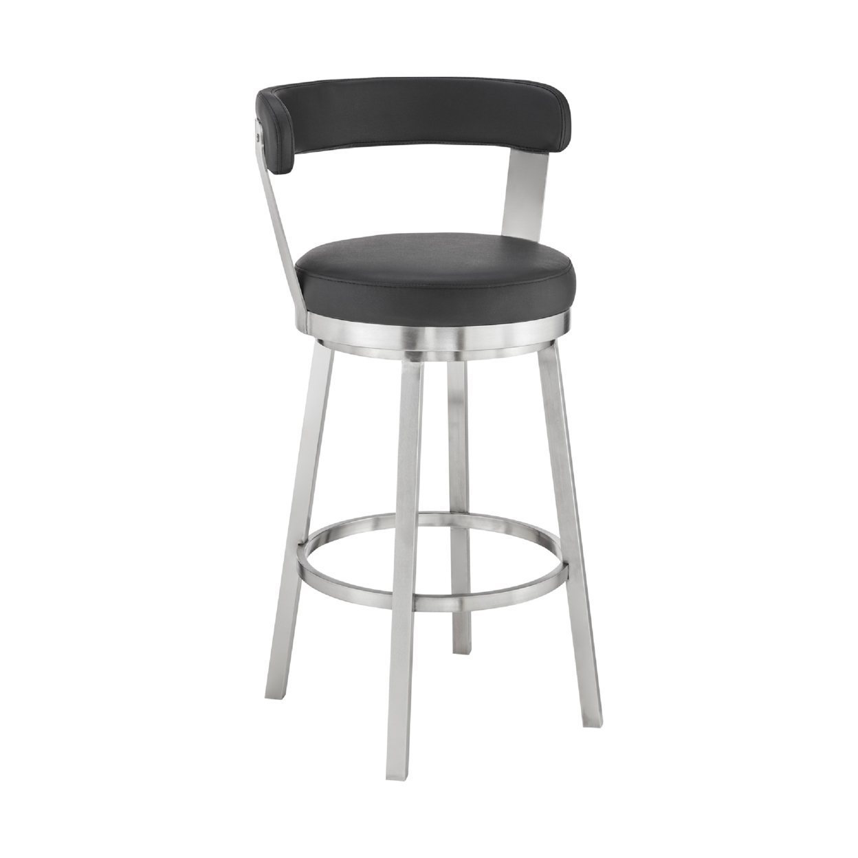 Swivel Barstool With Open Back And Metal Legs, Black And Silver- Saltoro Sherpi