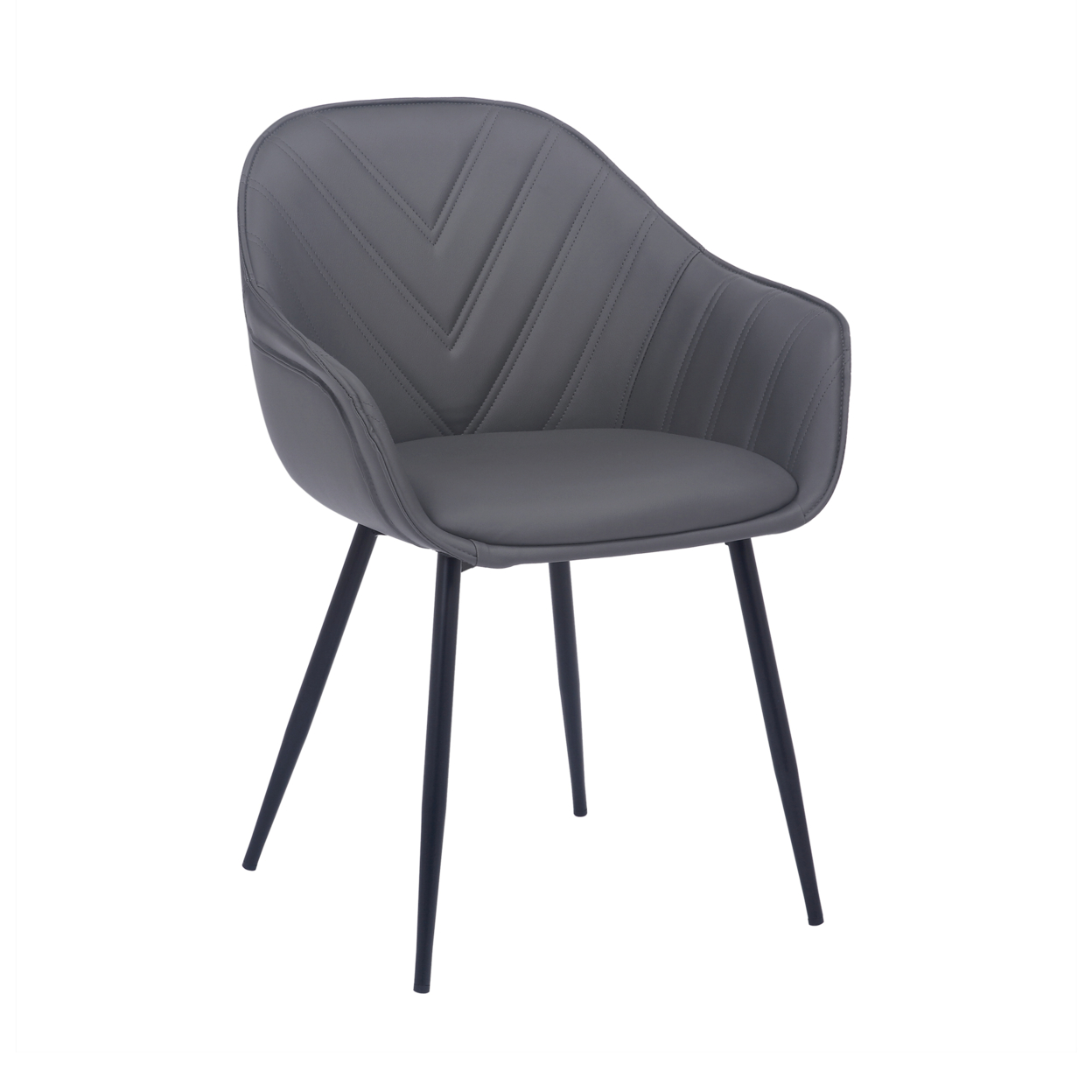 Leatherette Dining Chair With Stitched Chevron Pattern, Gray- Saltoro Sherpi