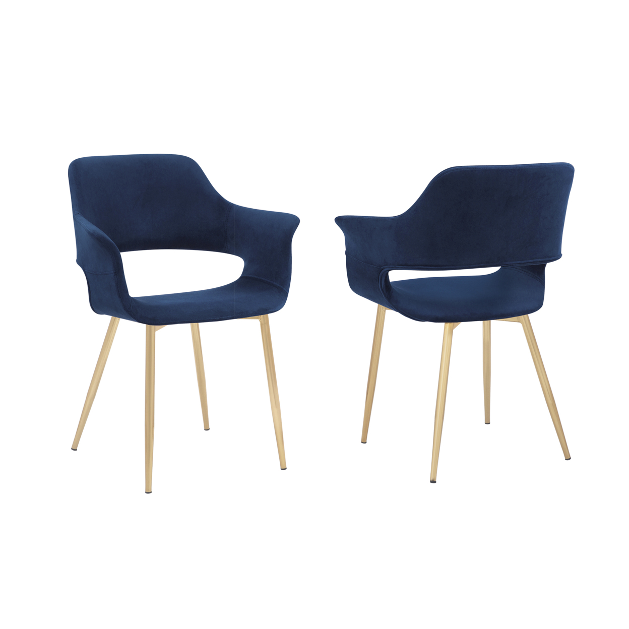 Dining Chair With Flared Curved Arms And Angled Metal Legs, Set Of 2, Blue- Saltoro Sherpi