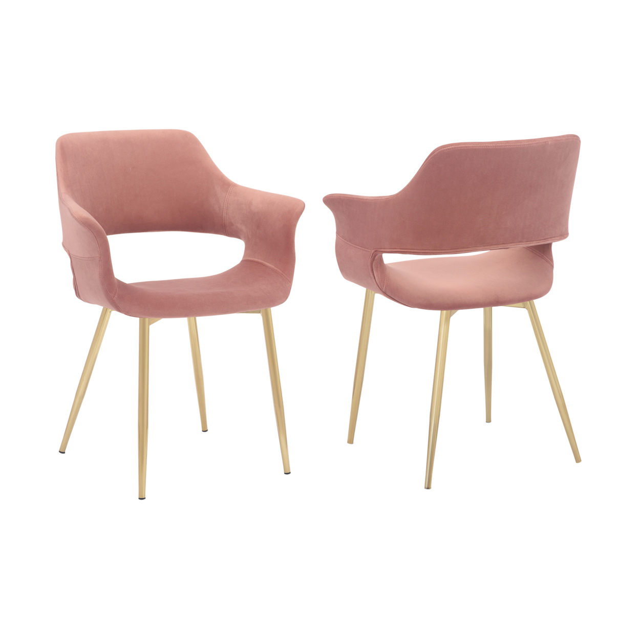 Dining Chair With Flared Curved Arms And Angled Metal Legs, Set Of 2, Pink- Saltoro Sherpi