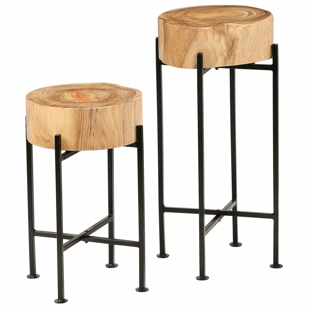 2-piece side table set solid acacia wood