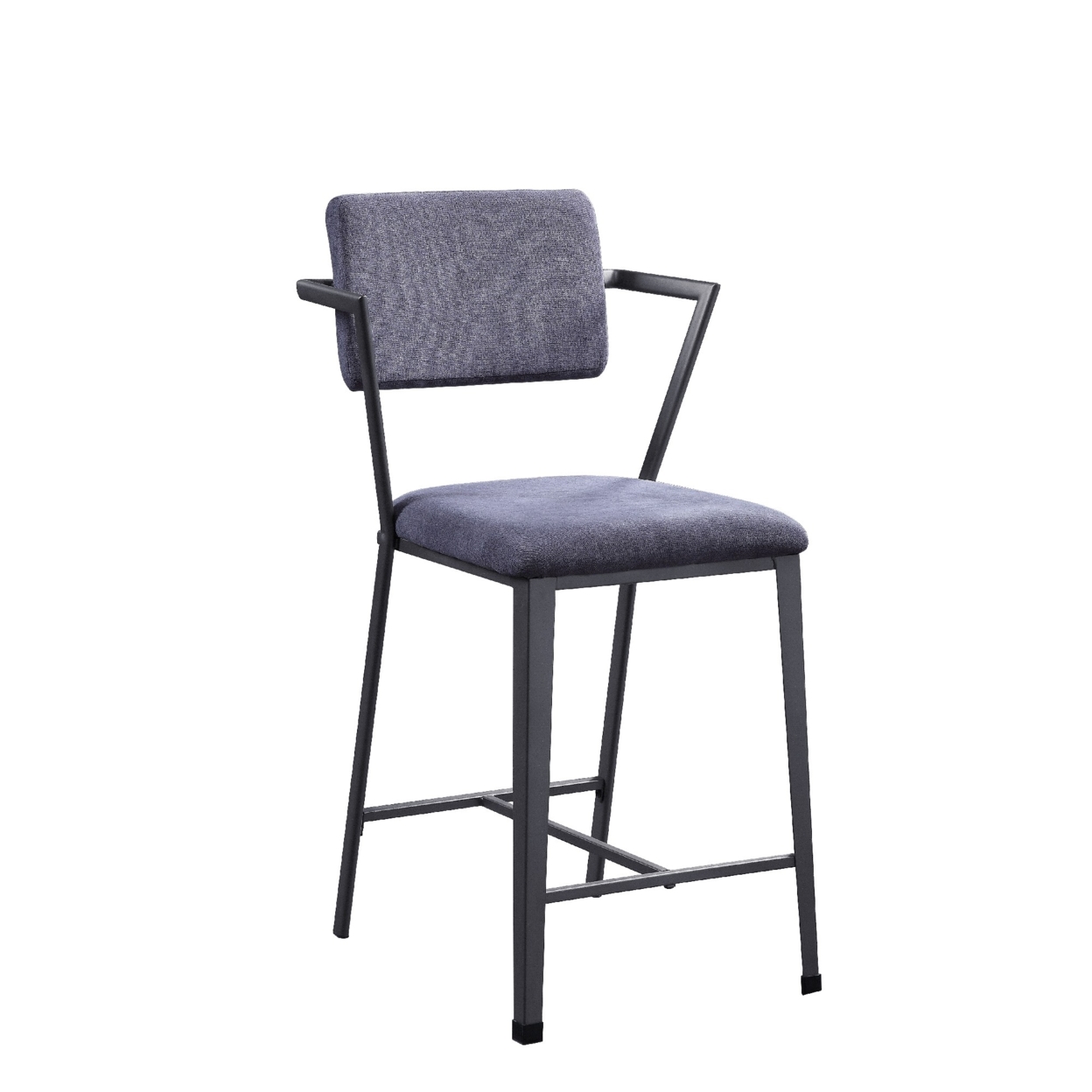 Fabric Upholstered Metal Counter Height Chair, Set Of 2,Gray And Black- Saltoro Sherpi