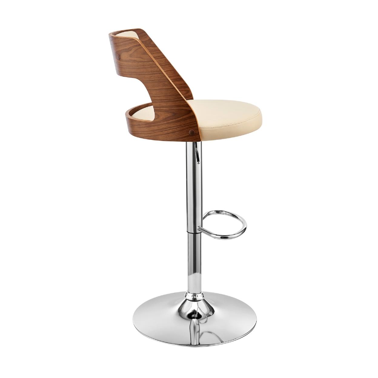 Adjustable Barstool With Open Wooden Back, Cream And Brown- Saltoro Sherpi