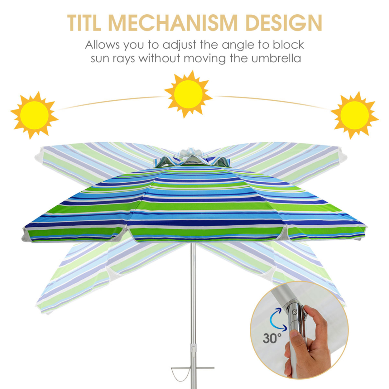 6.5Ft Beach Umbrella W/ Tilt Mechanism Sand Anchor Carrying Bag - Yellow + Orange