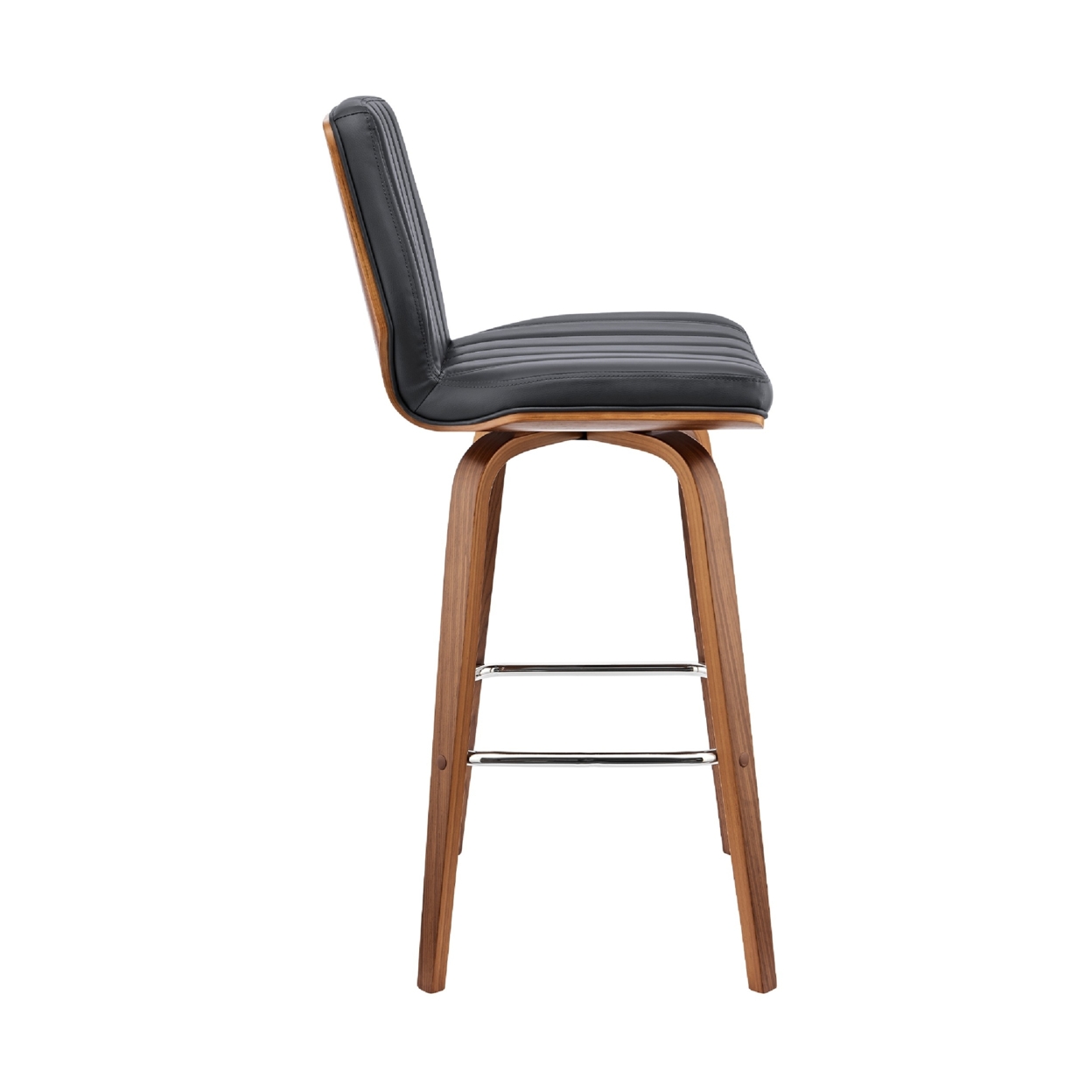 Swivel Barstool With Channel Stitching And Wooden Support, Brown And Black- Saltoro Sherpi