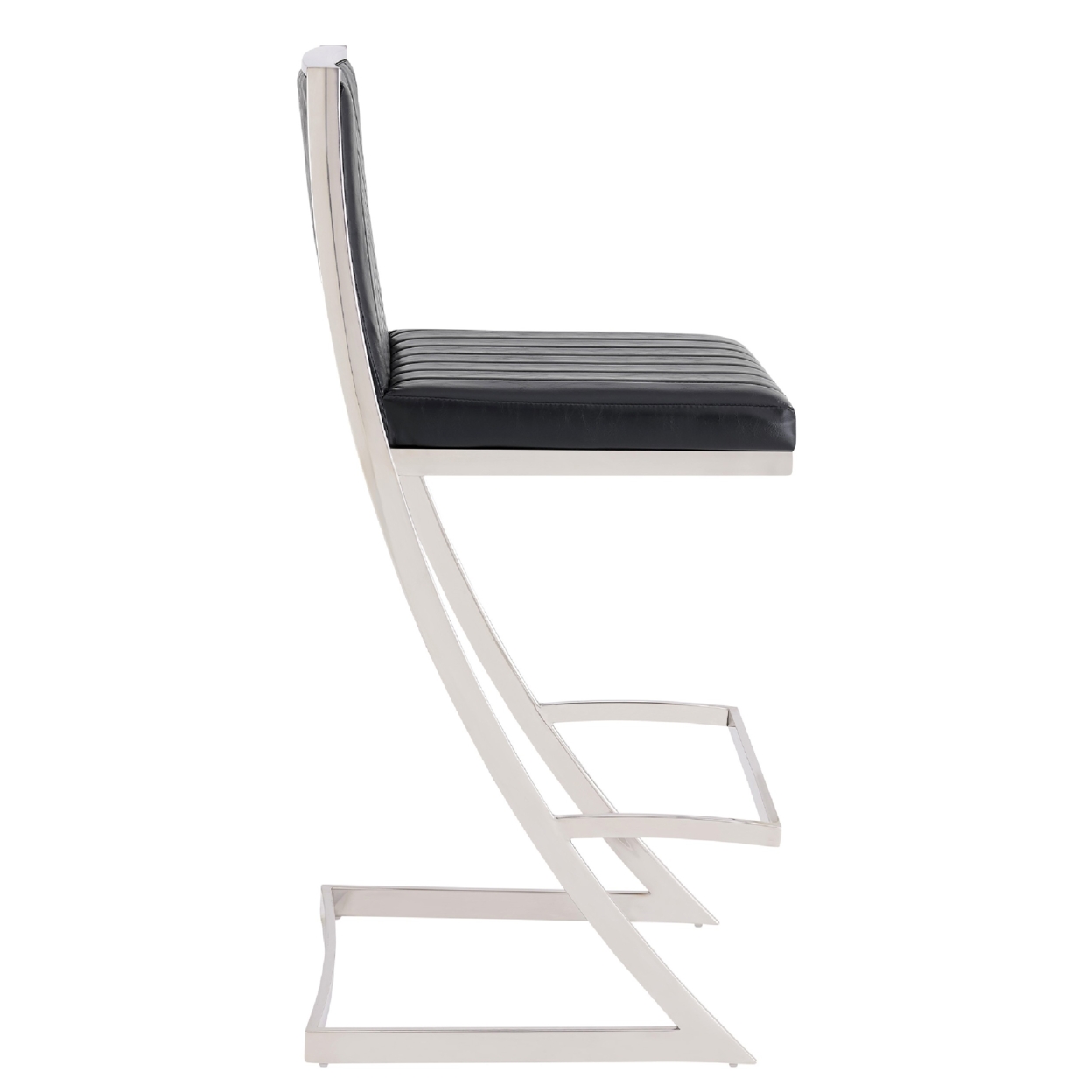 Barstool With Channel Stitching And Angled Cantilever Base, Black And Silver- Saltoro Sherpi
