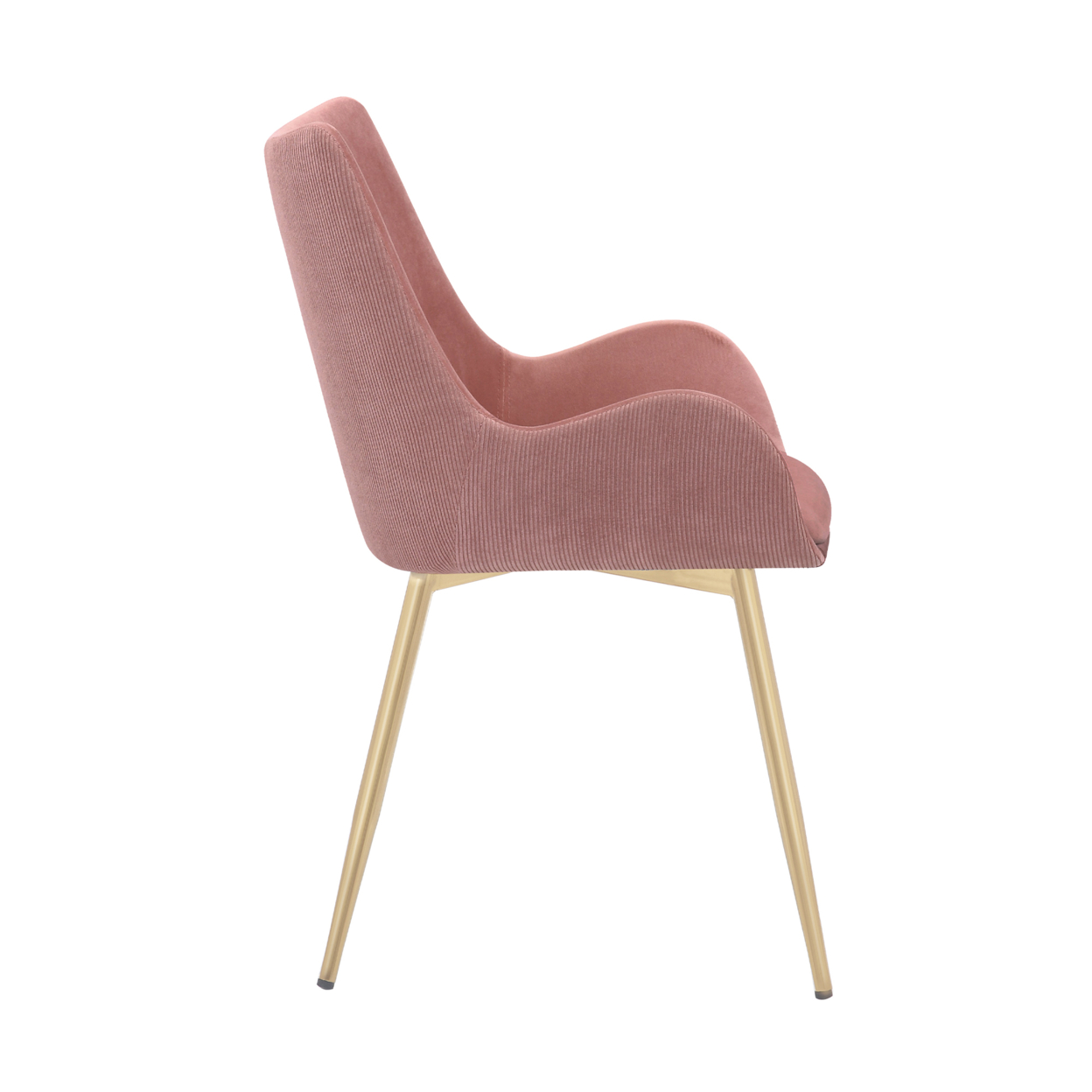 22 Inch Fabric Upholstered Dining Side Chair, Sloped Arms, Metal Legs, Pink- Saltoro Sherpi