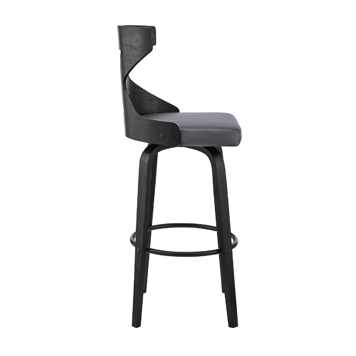 Swivel Barstool With Curved Wooden X Back, Black And Gray- Saltoro Sherpi