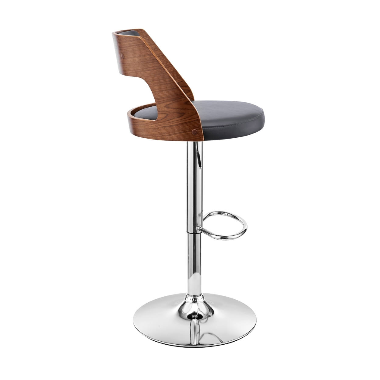 Adjustable Barstool With Open Wooden Back, Black And Gray- Saltoro Sherpi